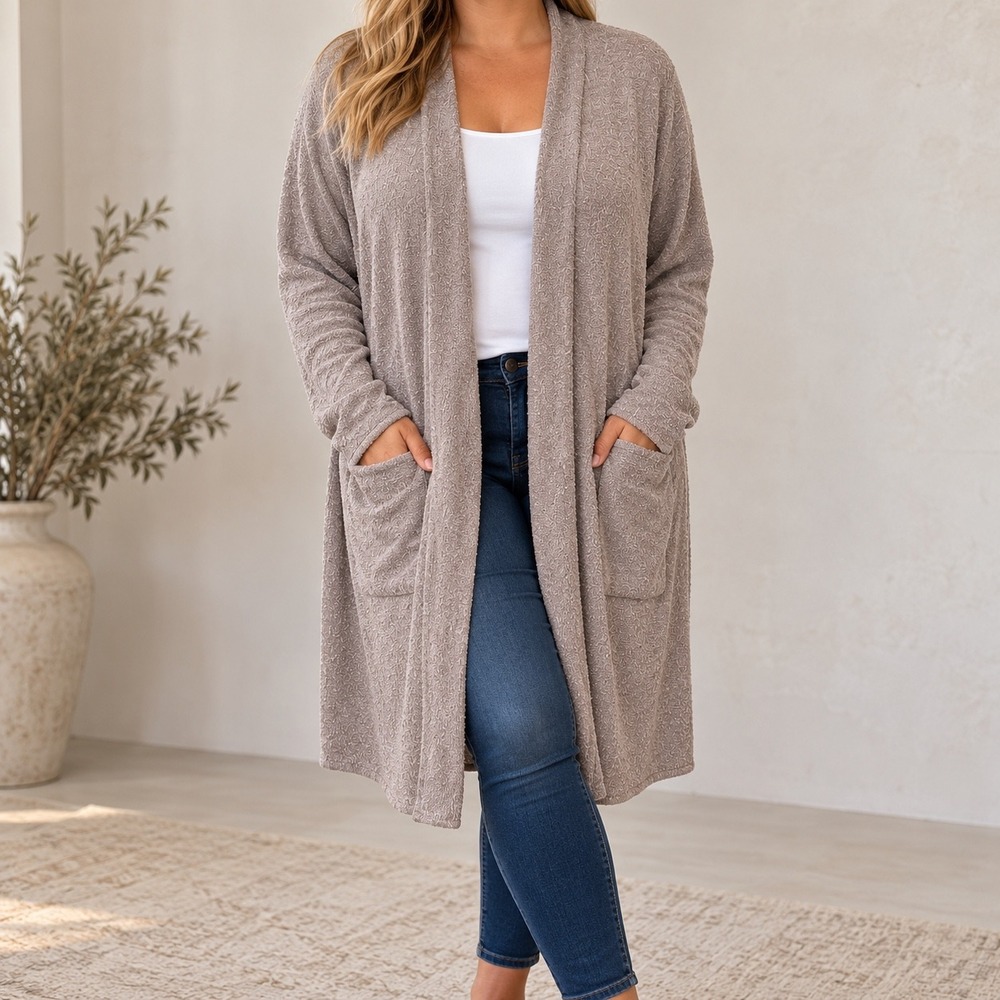 Barefoot Dreams CozyChic Ultra Lite Cardigan XL Mauve Taupe Tie Back QVWCU1121